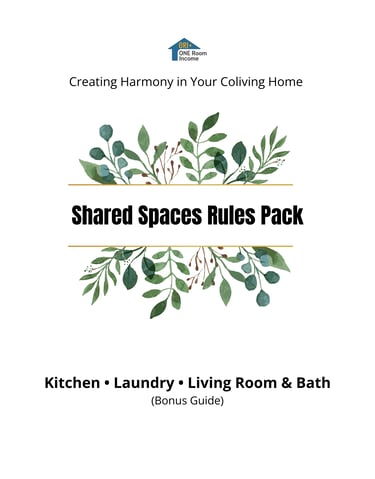 Bonus 2 Starter House Rules Pack cover showing the Shared Spaces Rules guide with example kitchen, l