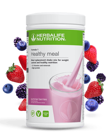 a bottle of healthy meal mix with berries and berries