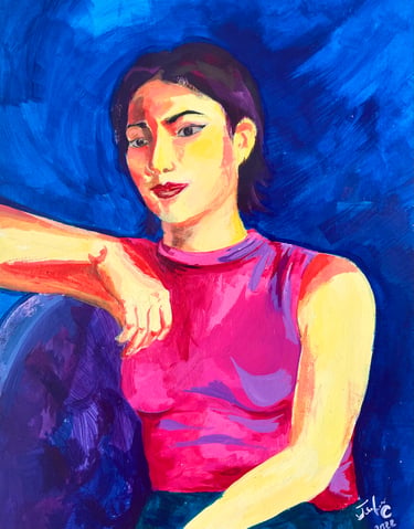 Self portrait of Jennifer Cruz Ciprian in acrylic paint