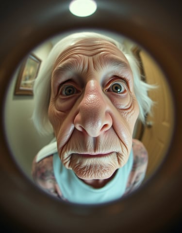 vieille dame à travers un judas