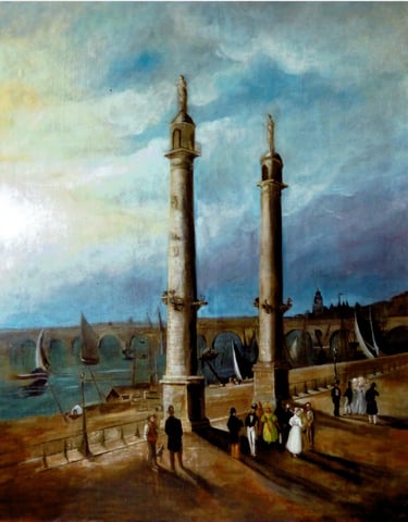 Tableau restauré par France Cruse-Lainé représentant les colonnes rostrales à Bordeaux.