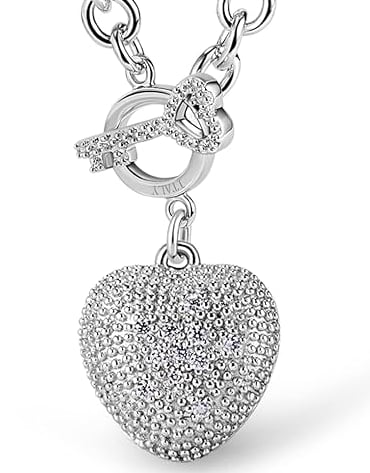 Heart Pendant Necklace Solid Silver Rolo Chain Choker