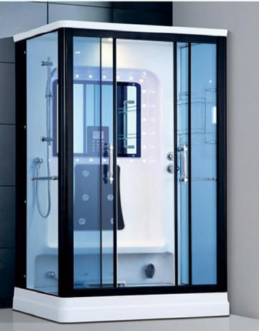 a modern shower room with a glass shower