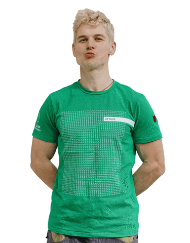 a man in a green shirt