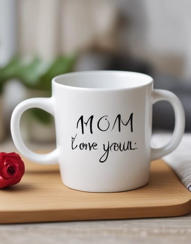 A cozy mug with a personalized message, steam rising gently, evoking warmth and love.