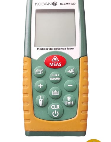 Koban KLDM-50 digital laser distance meter with orange grip and LCD screen.
