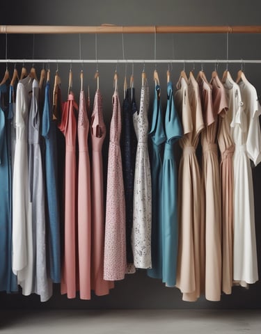 A collection of colorful scarves and hats displayed on wooden shelves.