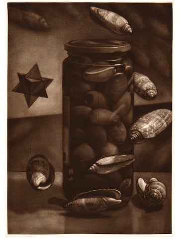 Mezzotint Olive shells Kalamata olives stella Octangula Polyhedron Robert De Groff DeGroff