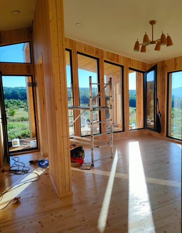 a room with a ladder and a ladder