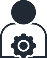 a dark icon with transparent background with a human and tool/gear icon inside