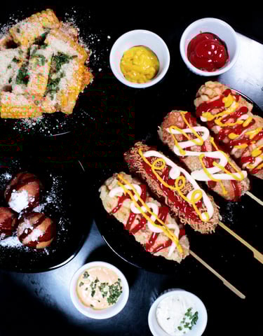 a table with a variety of food items