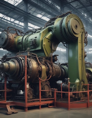 Technician repairing industrial machinery in a factory