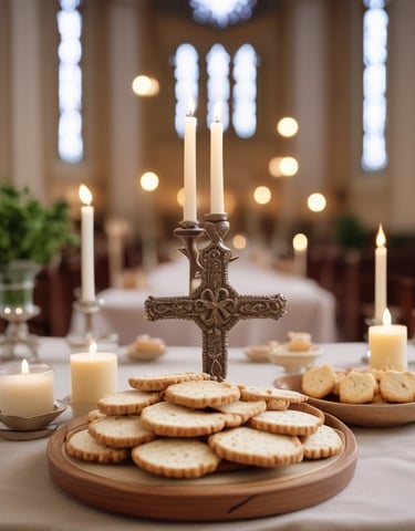 A wooden surface displays multiple small appetizers arranged in neat rows. Each appetizer consists of a crunchy cracker base topped with a dollop of cream cheese, a piece of yellow-tinted jelly, and garnished with various colorful edible flower petals.