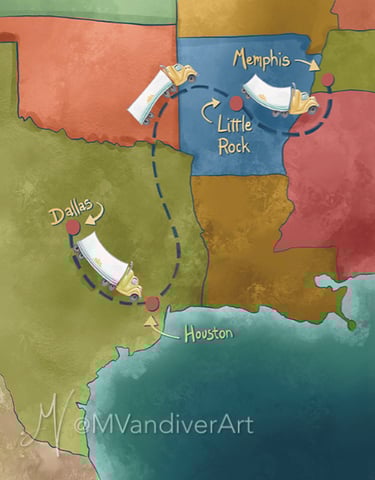 Illustrations from Semi Sam is a Trucker Man by New Orleans artist & illustrator Melissa Vandiver.