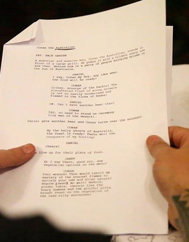 Close up of a sketch script being read at a London Comedy Writers meeting
