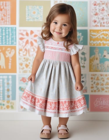A group of children dressed in elegant smocked outfits, standing together in a softly lit room.