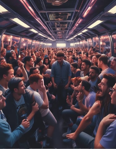 A bright yellow converted city bus equipped with technology gear parked in a sunny urban area.