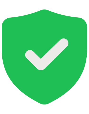A green security shield icon with a white checkmark representing protection and verified safety.