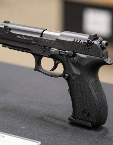 A set of camping equipment laid out on a wooden picnic table in a forest clearing