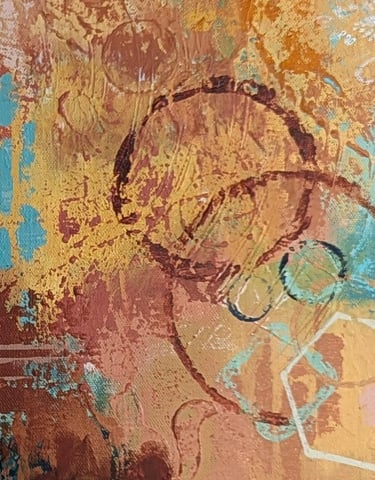 Abstract shapes in sienna and turquoise