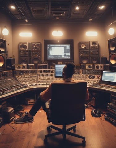 A group of young musicians collaborating in a creative space.