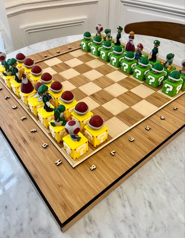 Découpe laser et impression 3D d'un jeu d'échec Mario