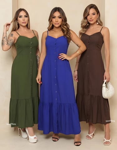 Vestido Feminino Longo em Viscolinho com Bojo