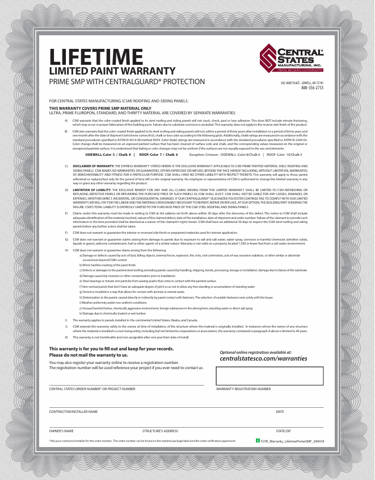Central States Limited Lifetime Warranty