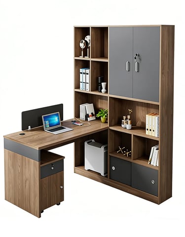 Space-Saving Office Desk with Privacy Panel and Storage for Open Offices