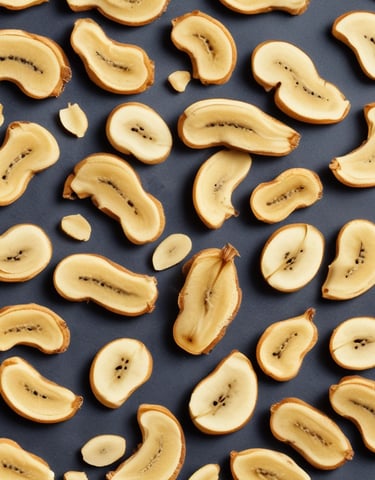 Close-up image of spicy banana chips with red chili flakes sprinkled on top.