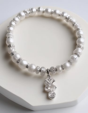 Elegant crystal beaded necklace displayed on a minimalist white bust.