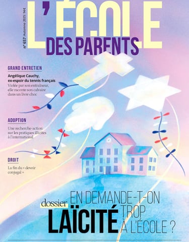 couverture illustrée de l'école des parents pour la laicité représentant une école survolée par des cerf-volants