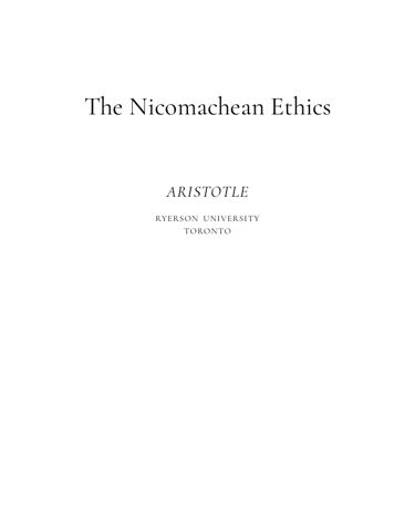 Title page of Aristotle's The Nicomachean Ethics from Ryerson University in Toronto.