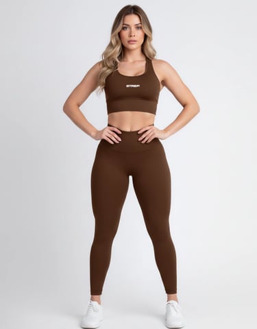 conjunto fitness strep marrom
