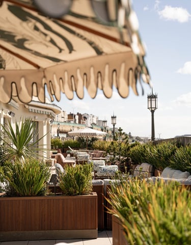 terrace with chars and tables on a sunny day