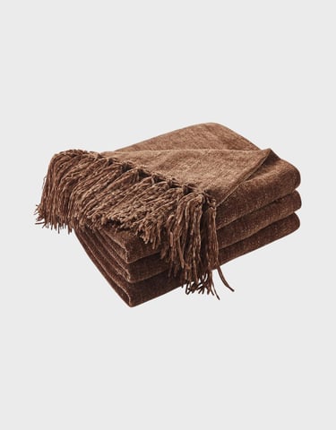 CozeCube Chenille Throw Blanket for Couch, Cozy Plush Fuzzy Decorative Dark Brown Blanket with Fring