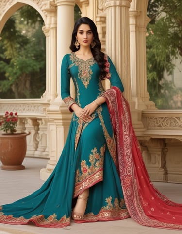 Display of beautifully stitched ladies salwar kameez.