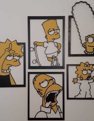 cuadros los simpson en madera negro con goma eva calado con laser