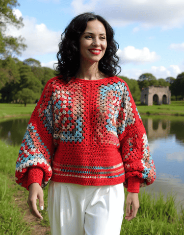 Pull Rosso au crochet style bohème et manches bouffantes T 38/42