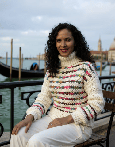 Pull Madelina au crochet fait main avec rayures multicolores vives T 38/42