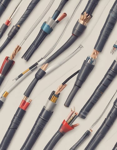 Industrial fiber optic cables laid out in a factory setting.