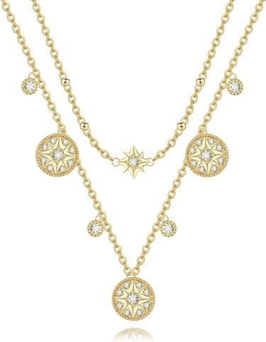 Budget Affordable Necklace for Girlfriend.Compass Cross Gold Necklace Layering
