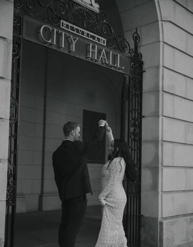 elopement photography standing in front of a Portland Maine city hall