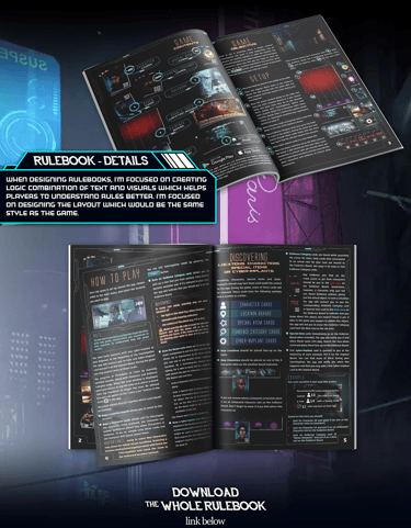 Details of rulebook DTP and graphic design I did for the game.