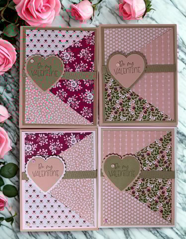 Set of 4 pink and tan Valentine cards
