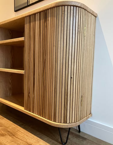Oak and ash sideboard bookcase curved doors oak strips furniture