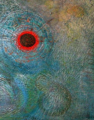 Waterverse' by Kristina Lee is a large abstract canvas using acrylic paint and other materials.