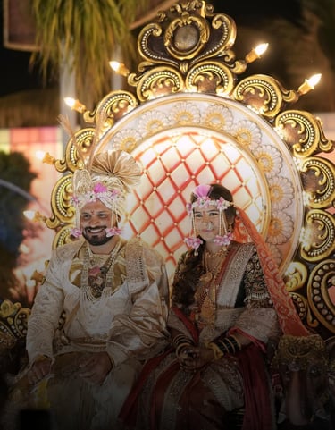 Happy wedding couple at Omkar Garden Mangal Karyalaya, Kondhwa Pune