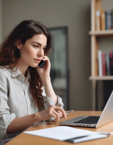 a woman is talking on her cell phone