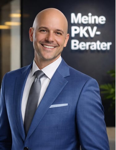 a man in a blue suit and tie smiling